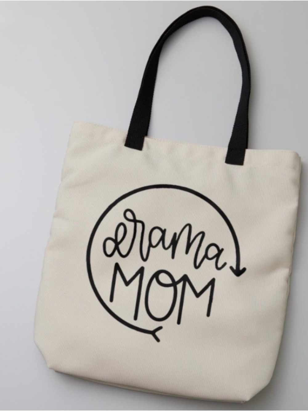 Canvas 'Drama Mom' Tote Bag in Cream with Black Print Theater Mom